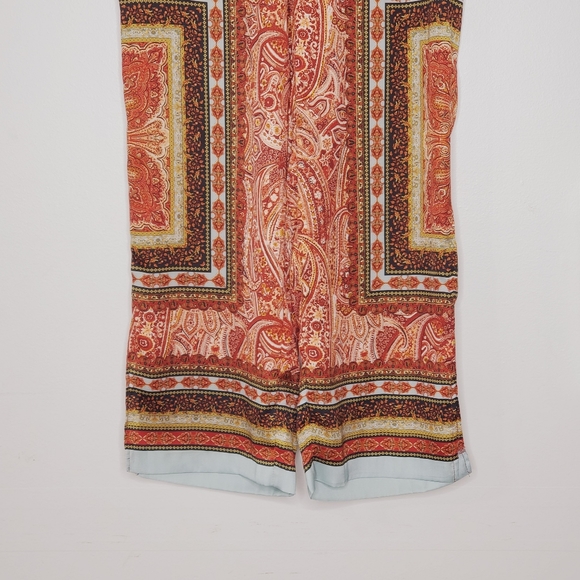 Zara Paisley Printed High Rise Pants Red Brown Multi Colored S - Picture 3 of 14